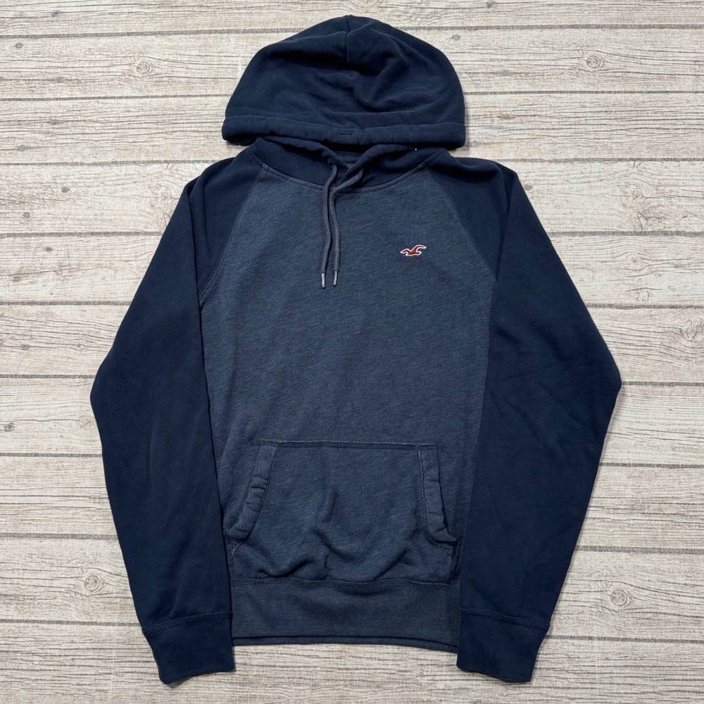 Y2K Hollister Hoodie Men's Small Navy Blue Raglan Pullover Athletic Sweatshirt